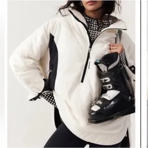 {NWOT Free People Movement Climber Fleece Oversized Pullover Med White &amp; Black}