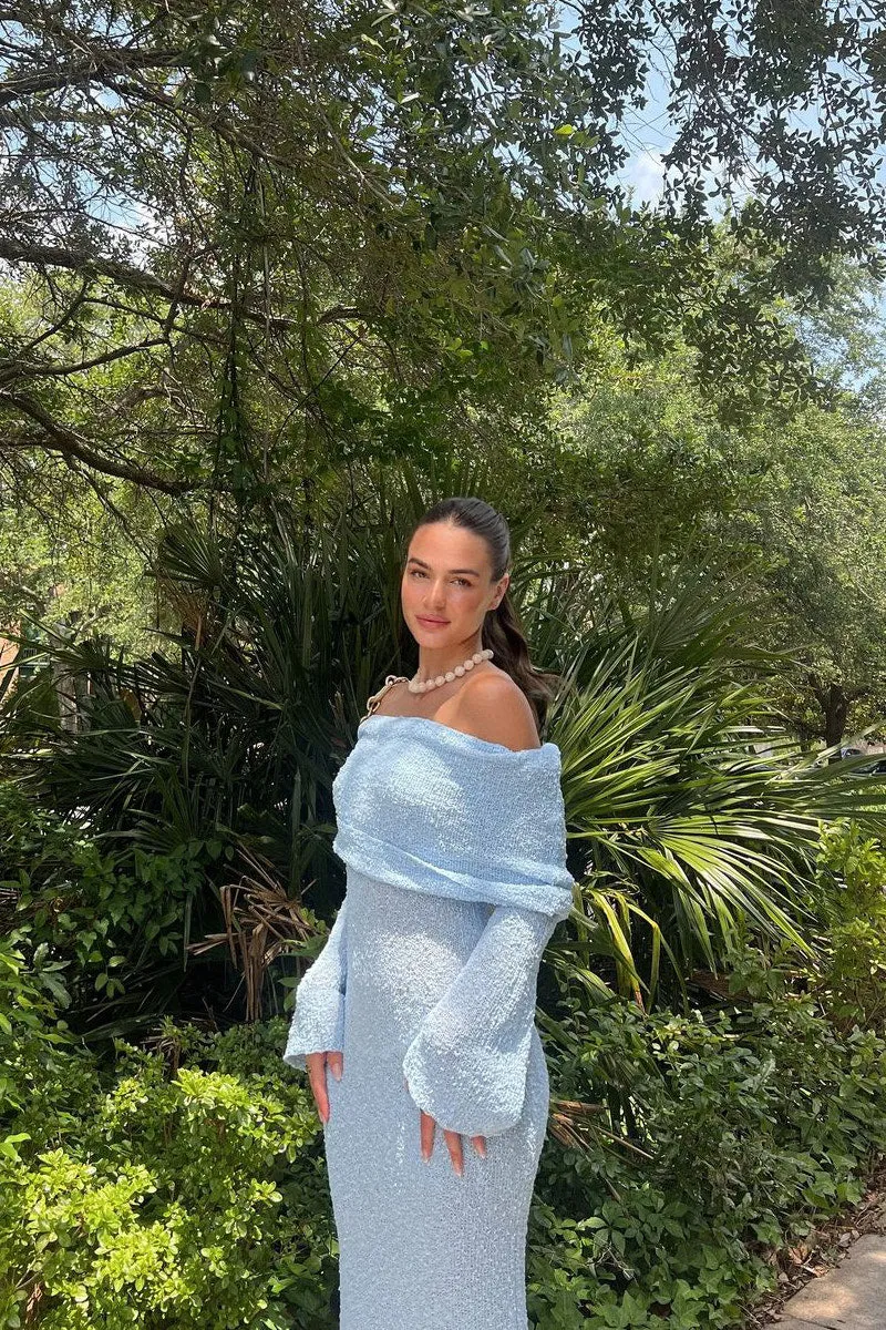 Off-Shoulder Knit Maxi Dress | Soft & Elegant | Sky Blue Chic