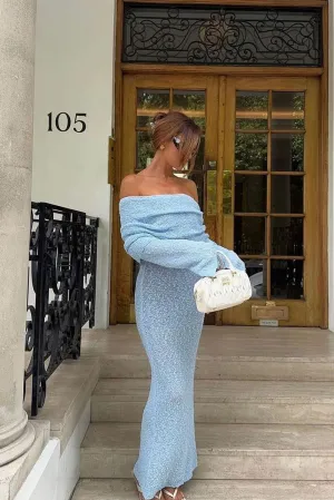 Off-Shoulder Knit Maxi Dress | Soft & Elegant | Sky Blue Chic
