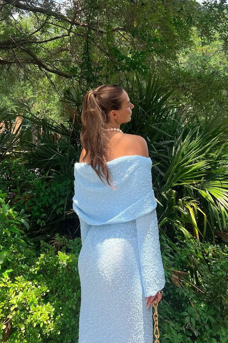 Off-Shoulder Knit Maxi Dress | Soft & Elegant | Sky Blue Chic