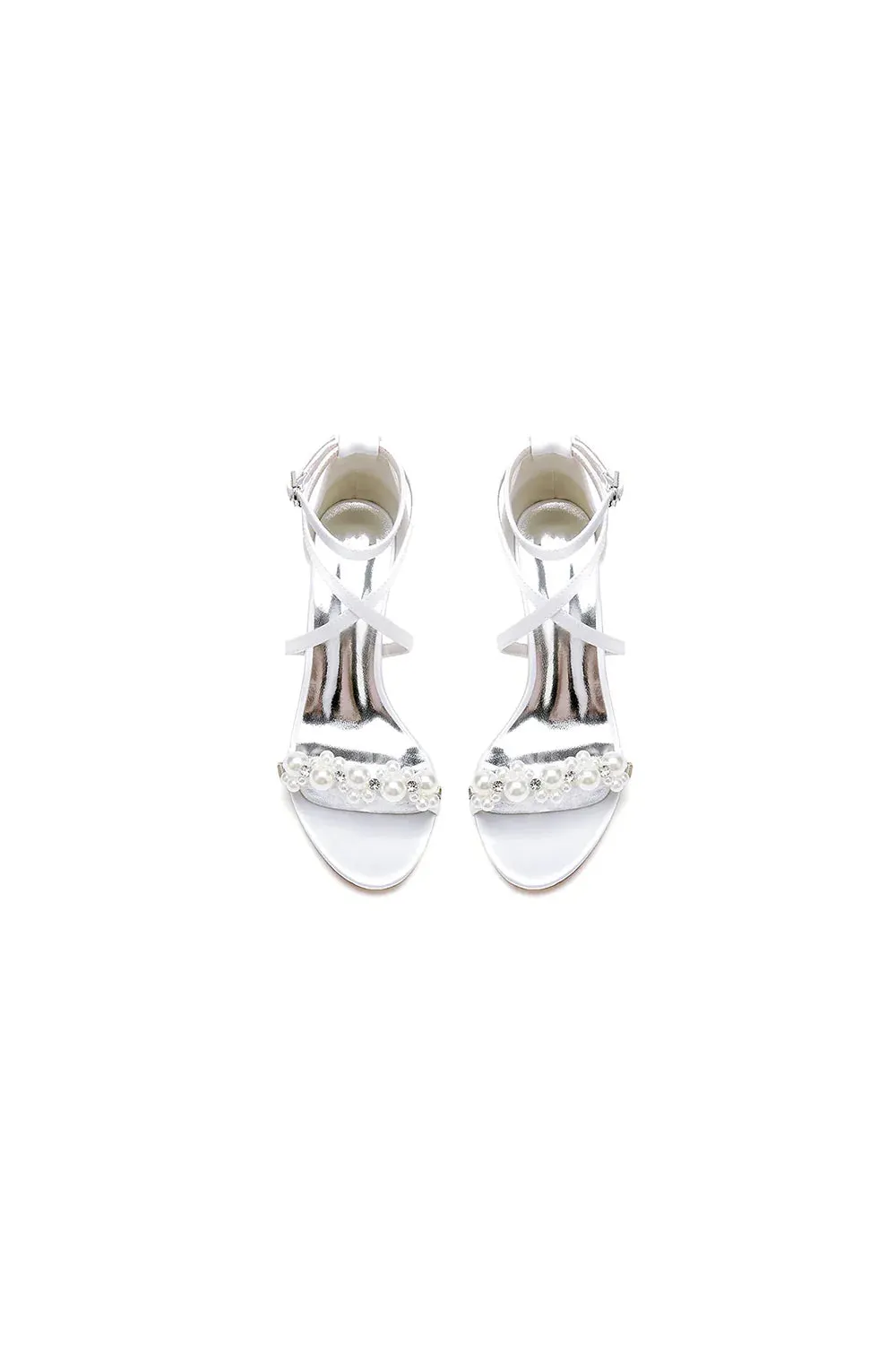 Open Toe Beaded Cross Strap High Heels