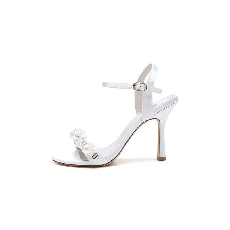 Open Toe Pearl Stiletto Heels