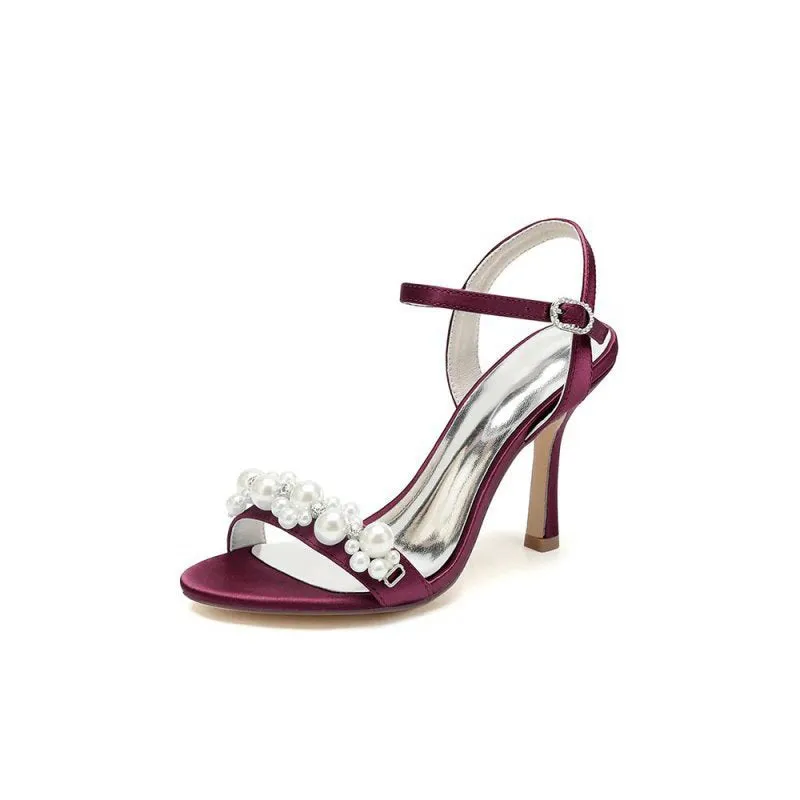 Open Toe Pearl Stiletto Heels