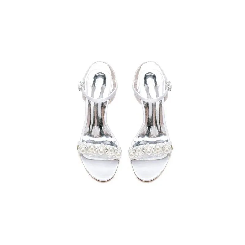 Open Toe Pearl Stiletto Heels