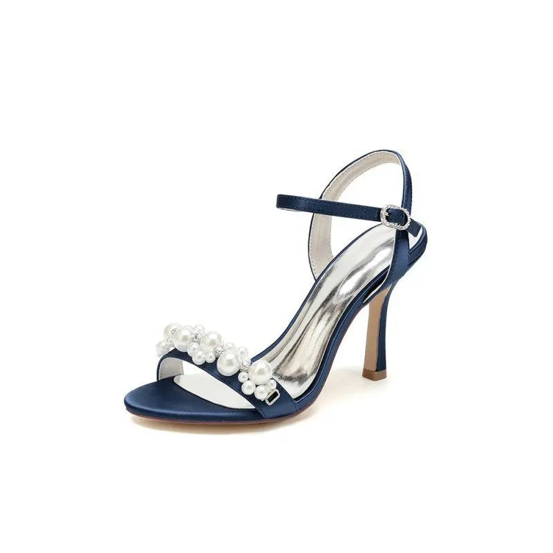 Open Toe Pearl Stiletto Heels