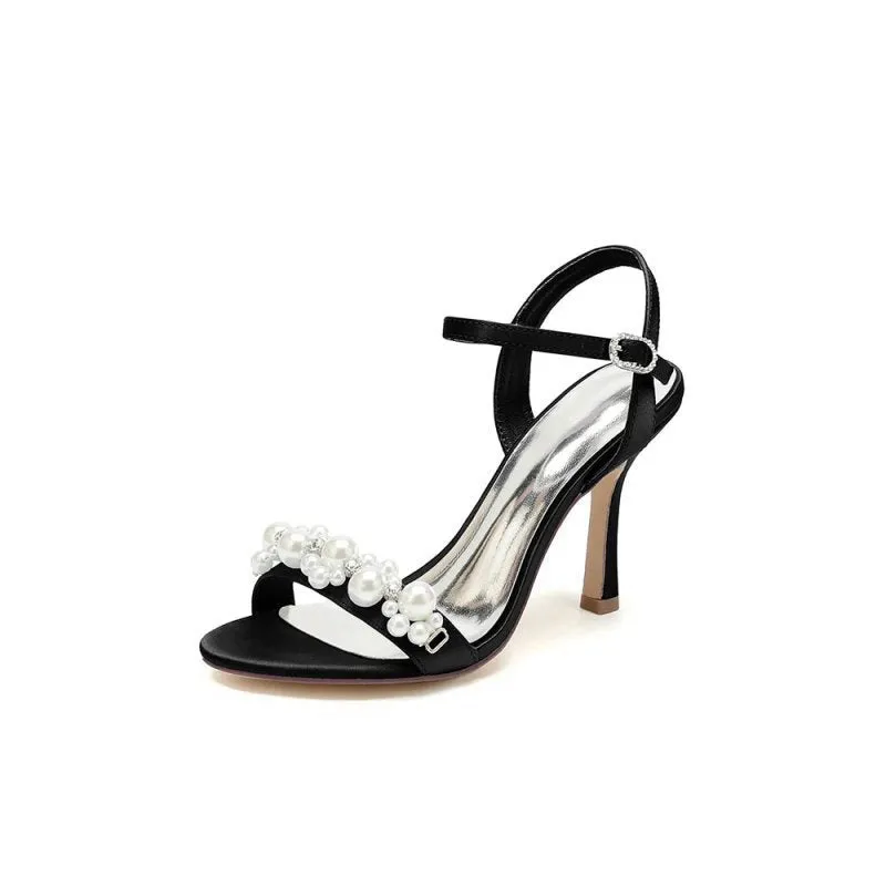 Open Toe Pearl Stiletto Heels