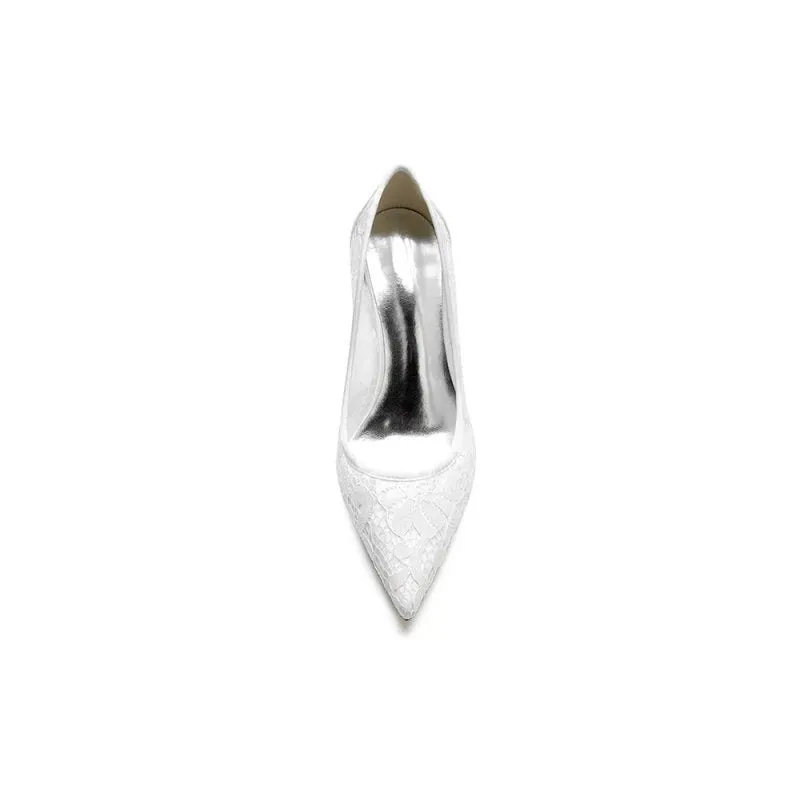 Pointed Toe Bridal Heels with Lace