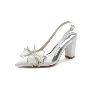 Pointed Toe Chunky Heels with Bow