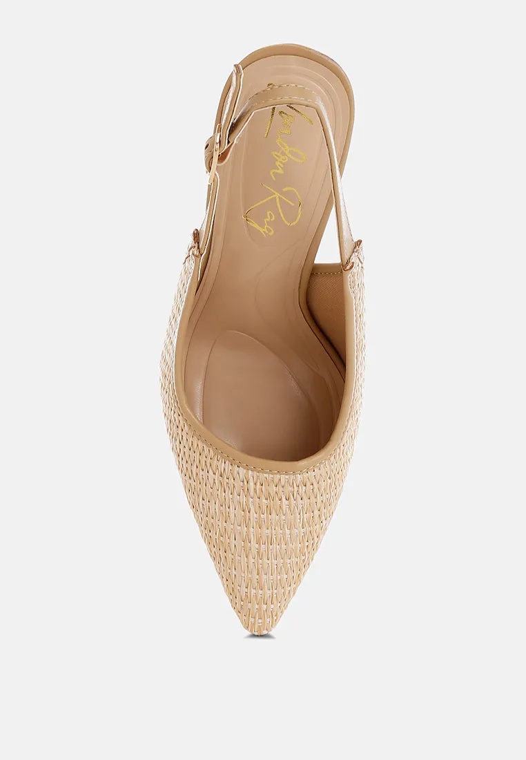 Raffia Pointy Toe Slingback Pumps By RUW