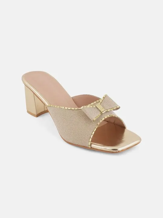 Rose Gold-Toned Embellished Open Toe Block Heels