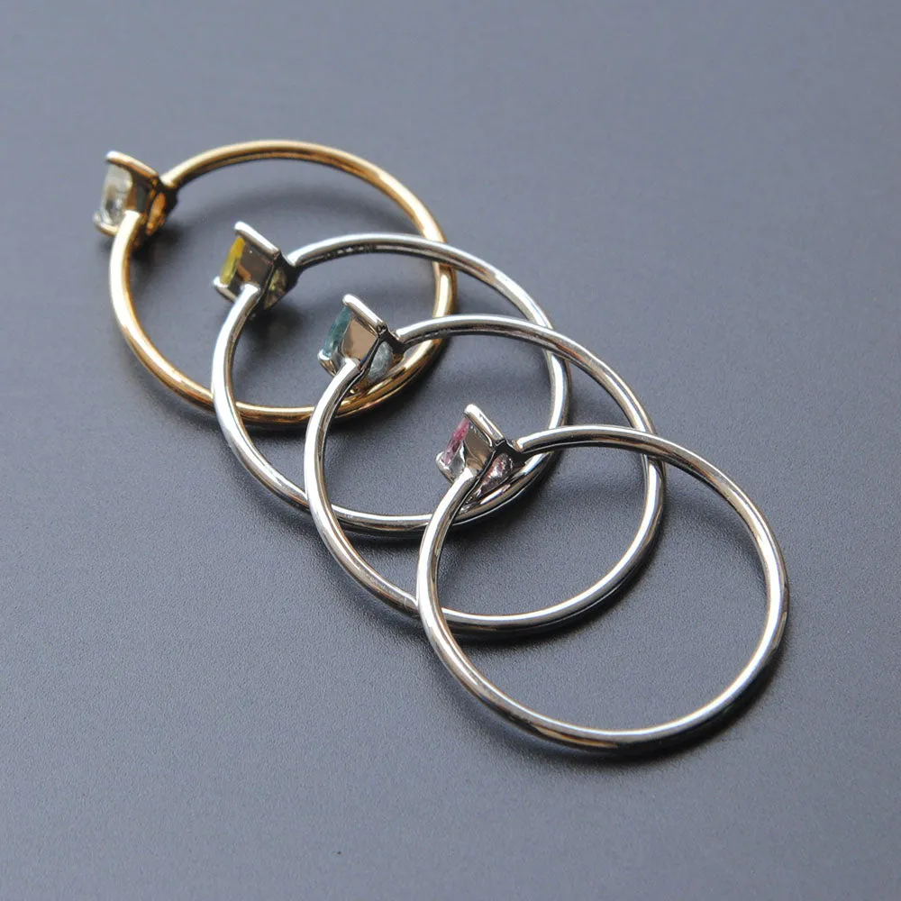 SALE Dainty Multi Colored Pear Sapphire Ring in 14K Gold, Simple Pink, Yellow, White Sapphire Ring