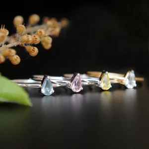 SALE Dainty Multi Colored Pear Sapphire Ring in 14K Gold, Simple Pink, Yellow, White Sapphire Ring