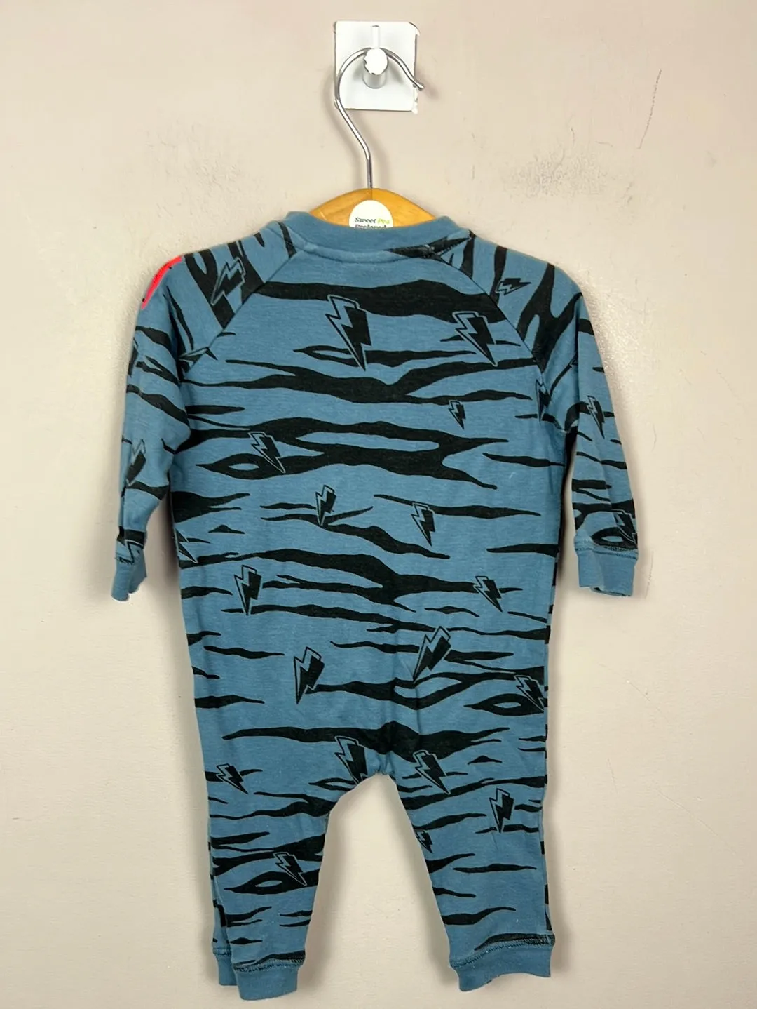 Scamp & Dude blue zebra romper 3-6m