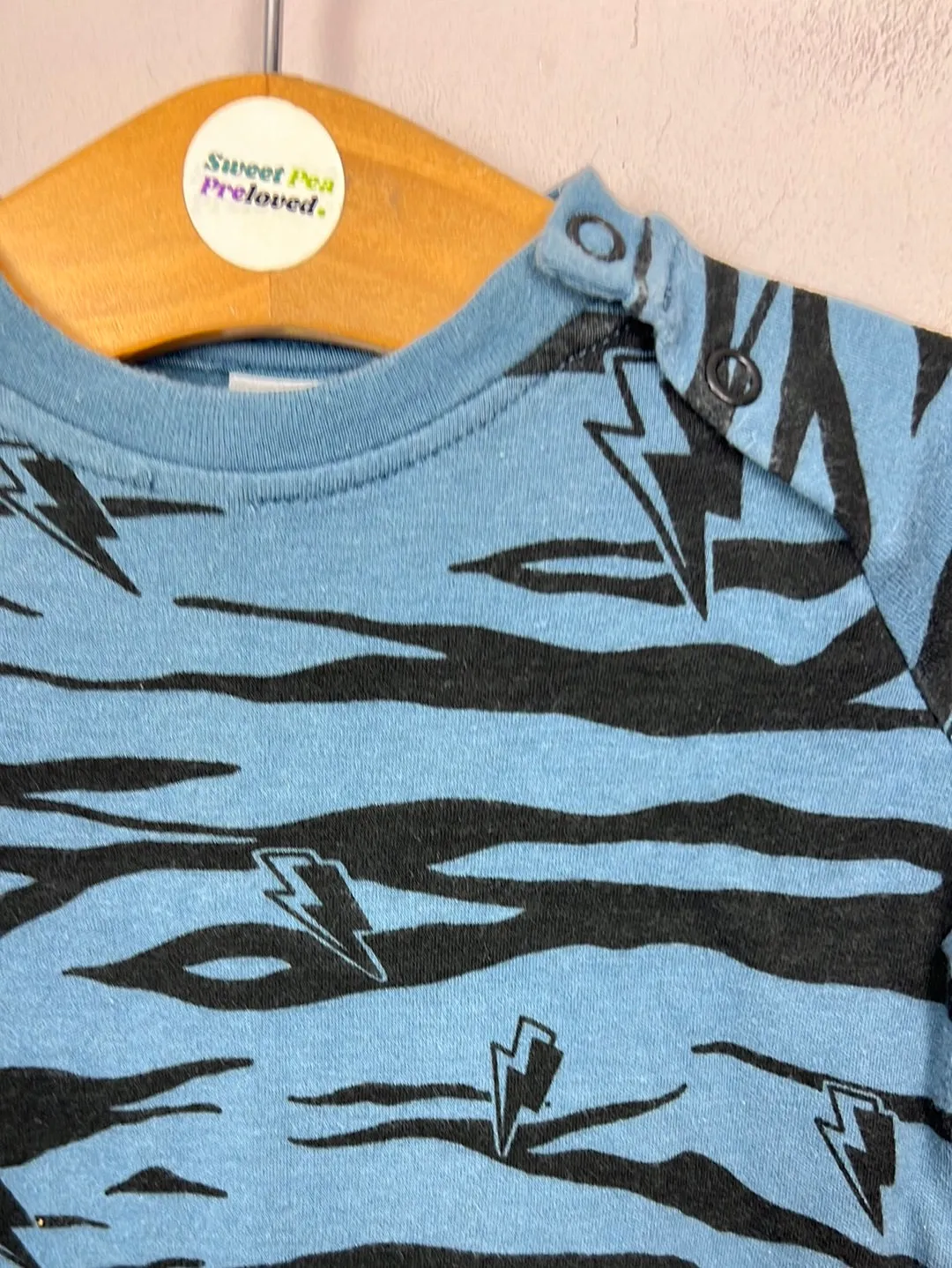 Scamp & Dude blue zebra romper 3-6m