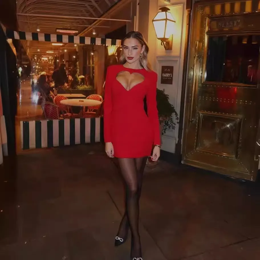 Seductive Hollow Round Neck Long Sleeve Bodycon Dress