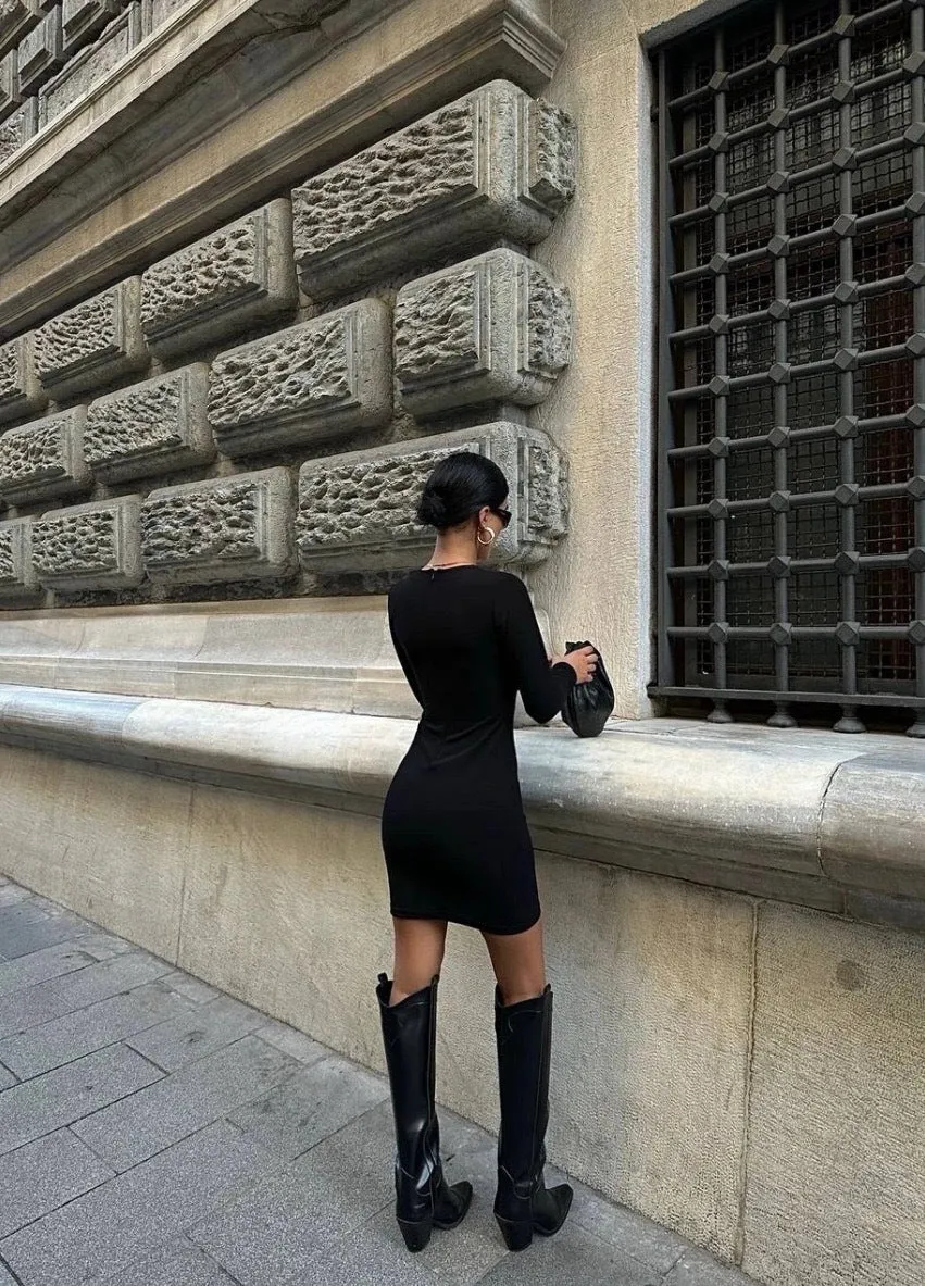 Seductive Hollow Round Neck Long Sleeve Bodycon Dress