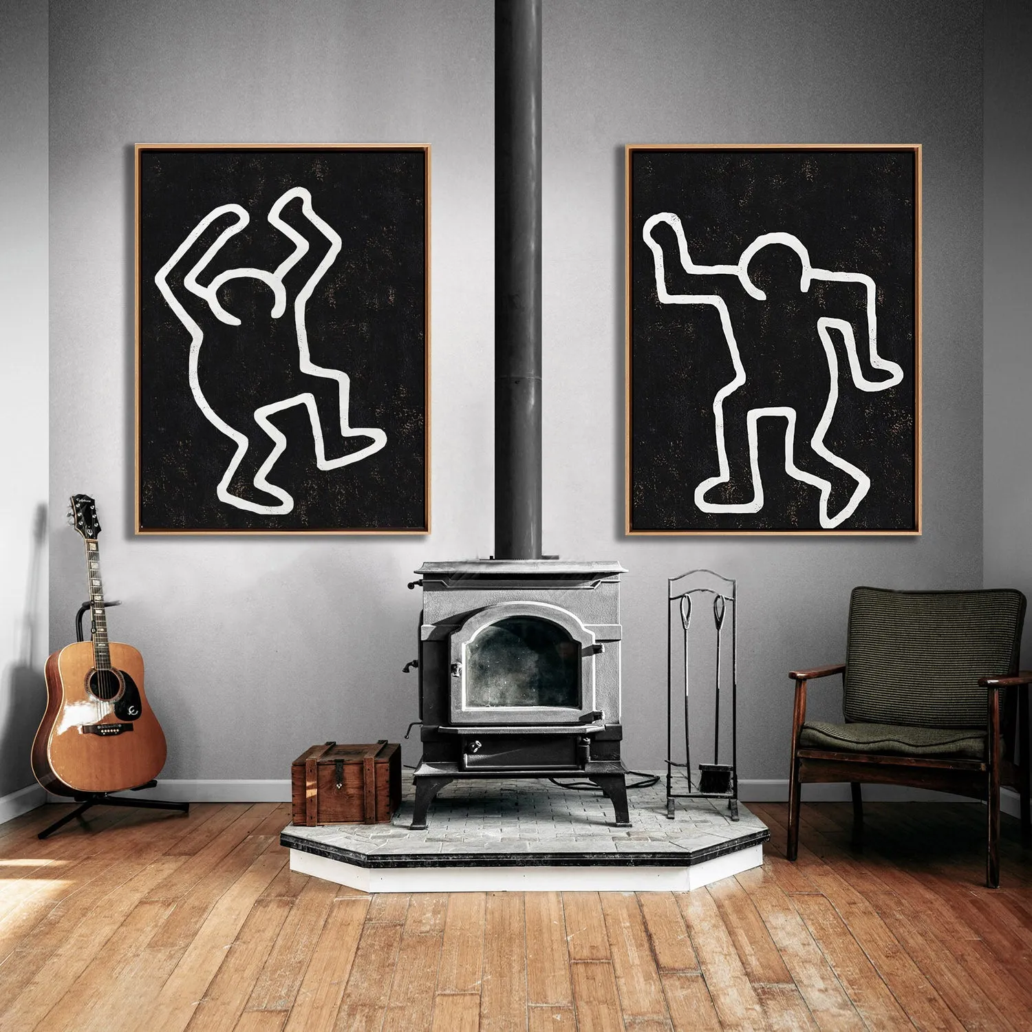 Set of 2 Minimal Painting Dancing Man P124