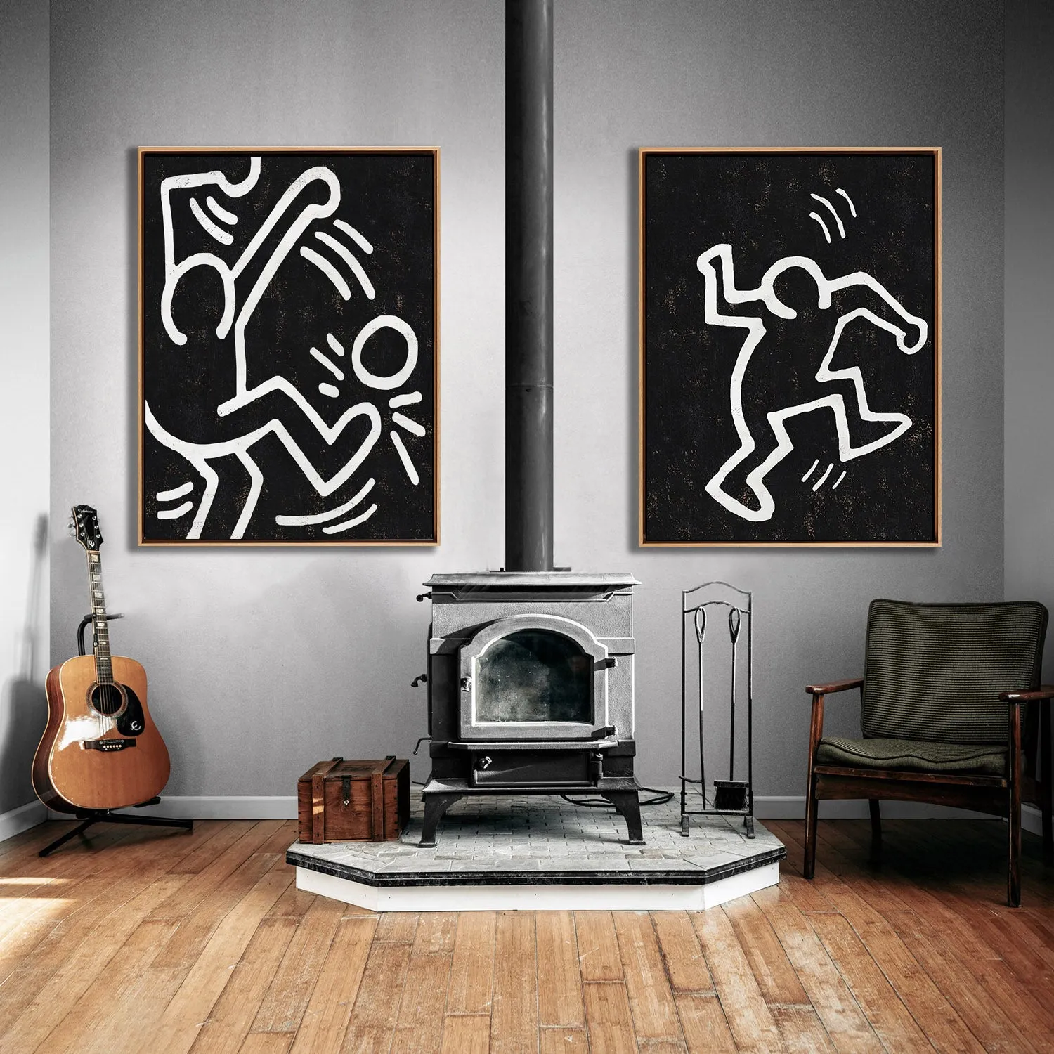 Set of 2 Minimal Painting Dancing Man P132