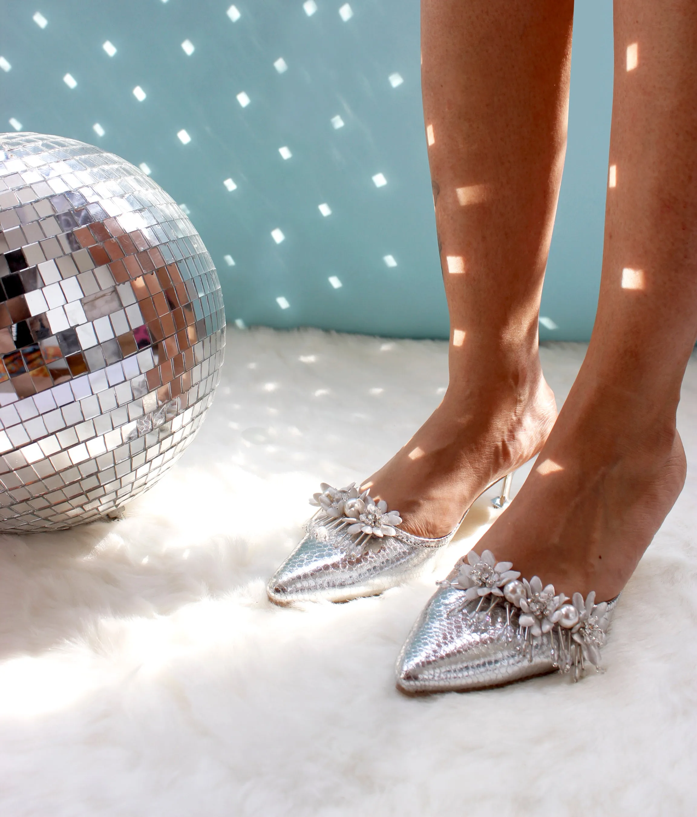 Silver Flora Heels