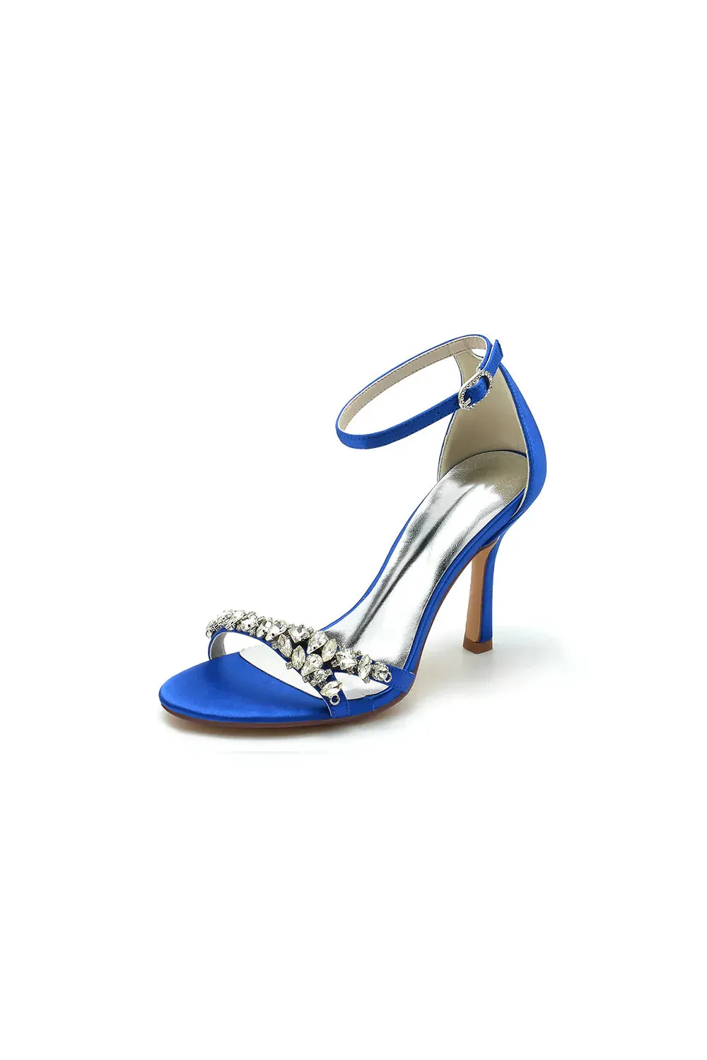Simple Round Toe Rhinestone Stiletto Heels
