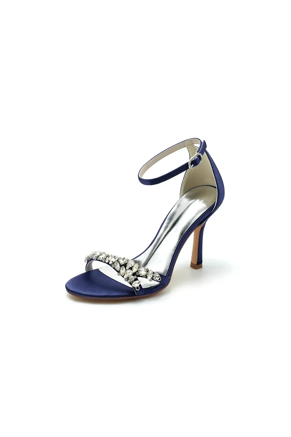 Simple Round Toe Rhinestone Stiletto Heels