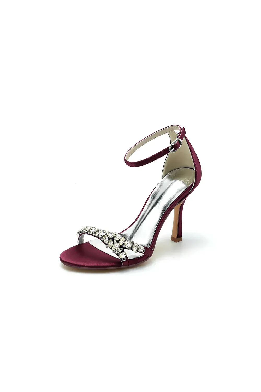 Simple Round Toe Rhinestone Stiletto Heels