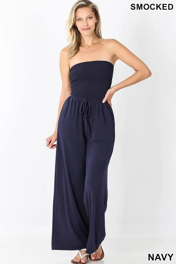Smocked Jumpsuit, Navy