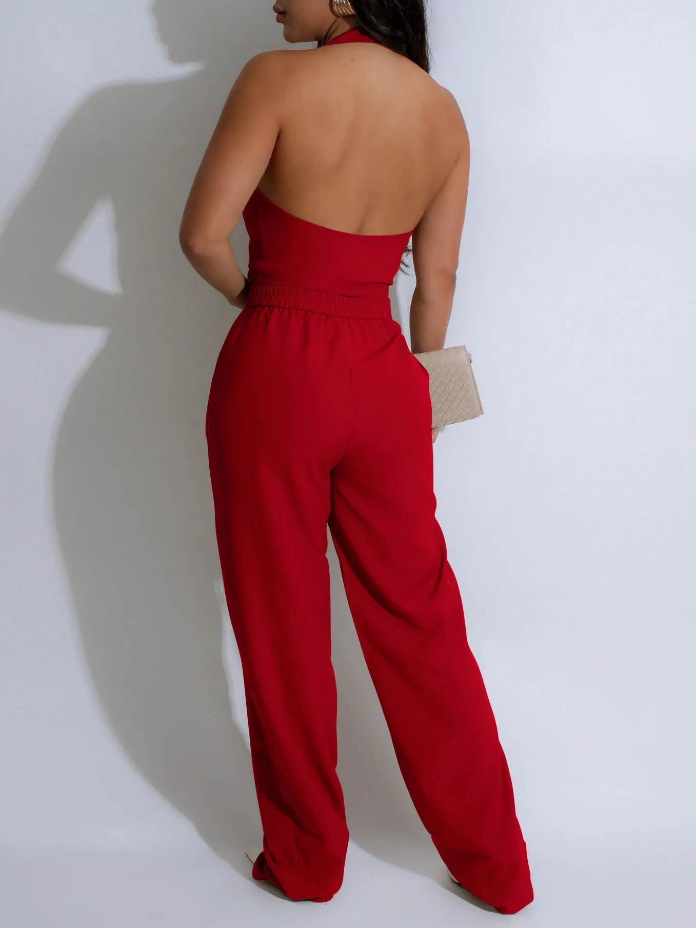 Sophisticated Halter Vest and High-Waisted Pants Office Ensemble