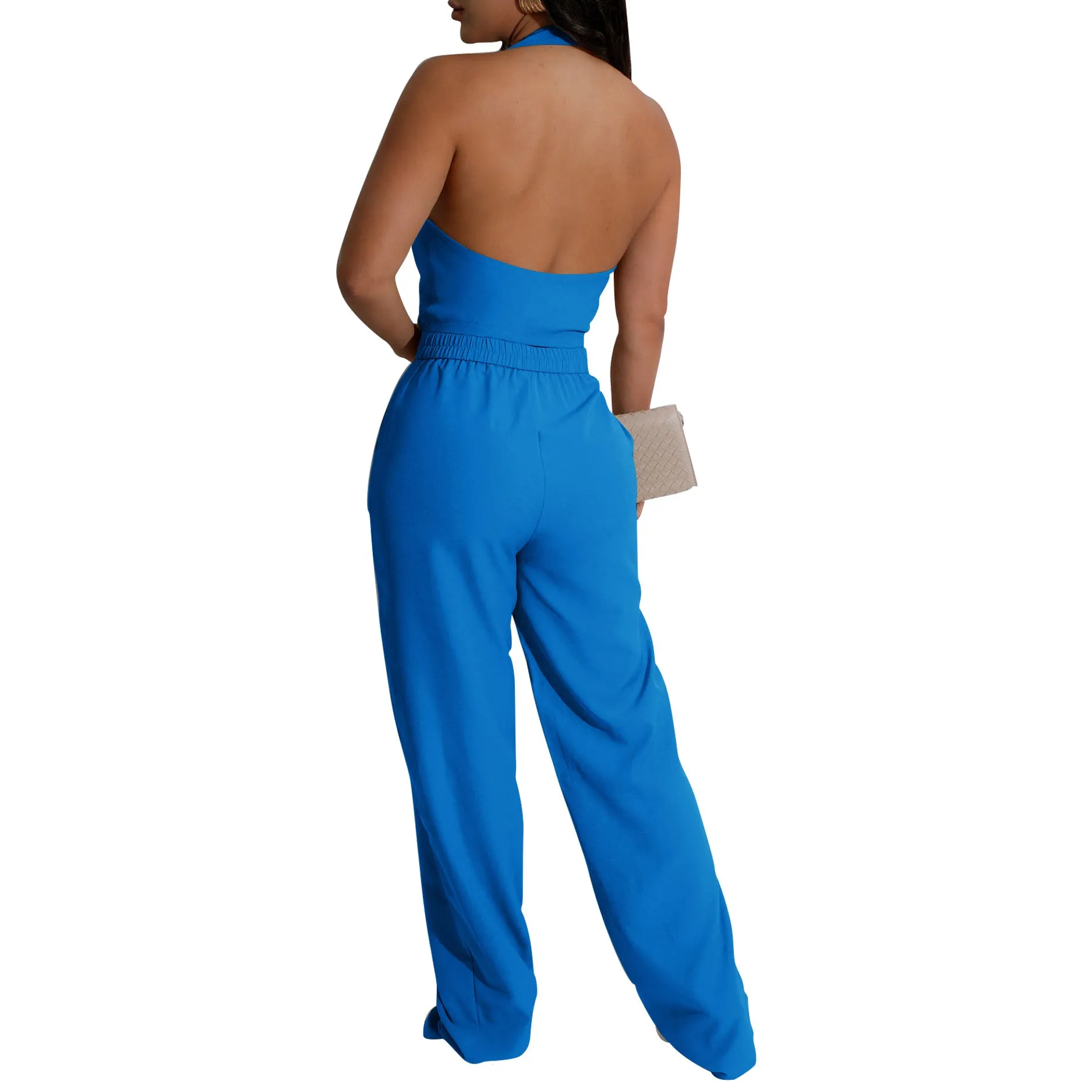 Sophisticated Halter Vest and High-Waisted Pants Office Ensemble