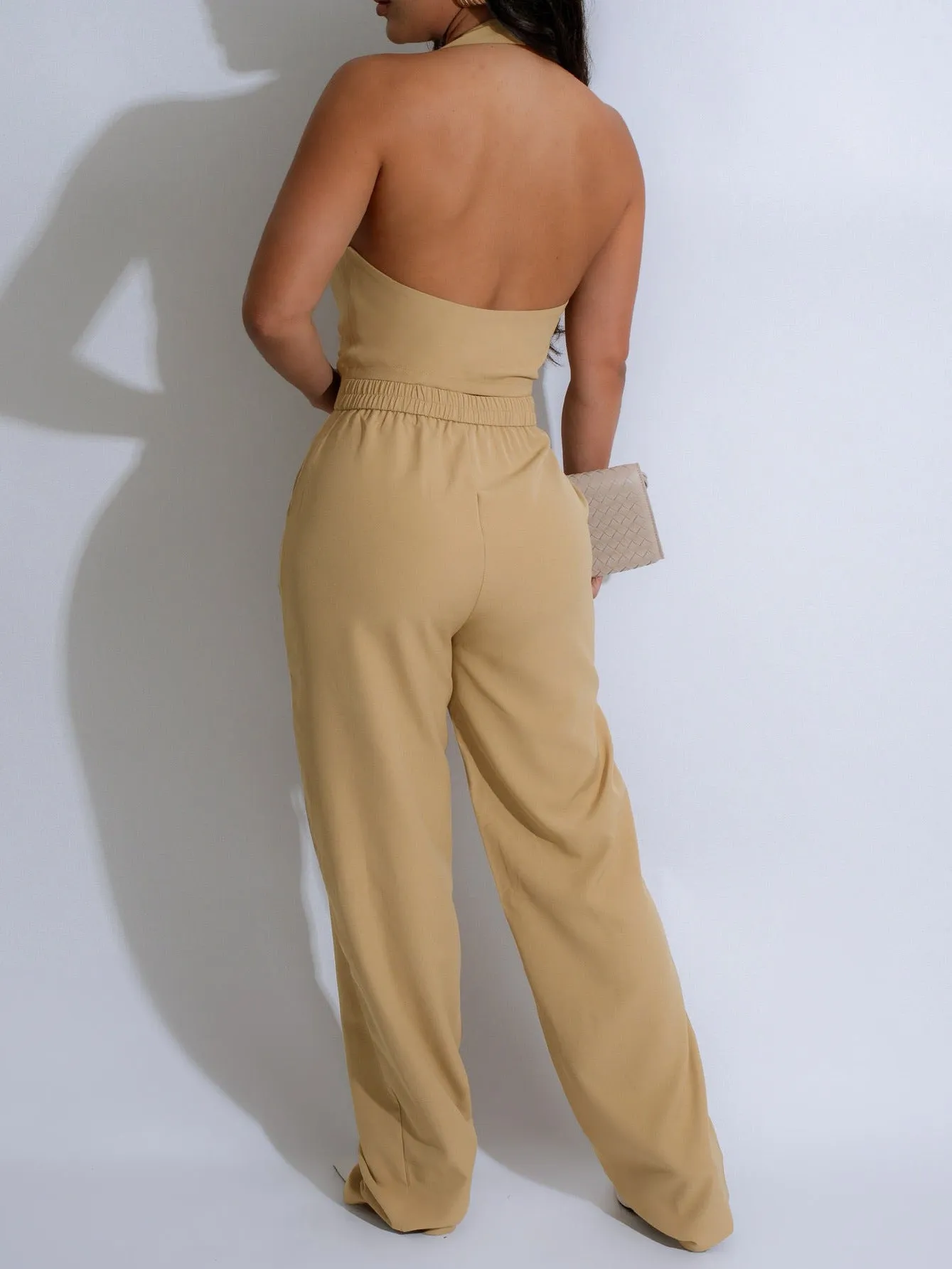 Sophisticated Halter Vest and High-Waisted Pants Office Ensemble