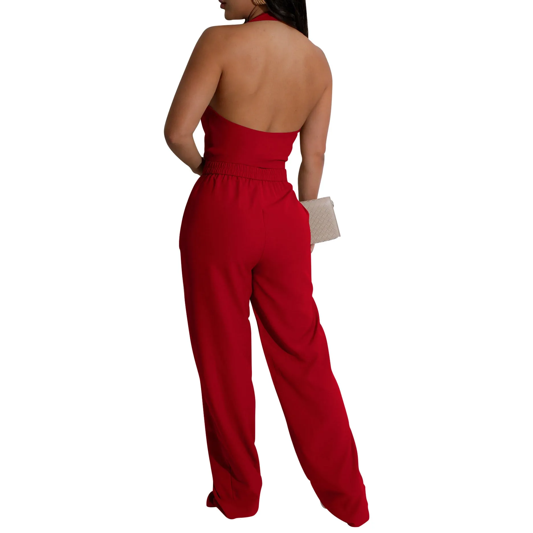Sophisticated Halter Vest and High-Waisted Pants Office Ensemble