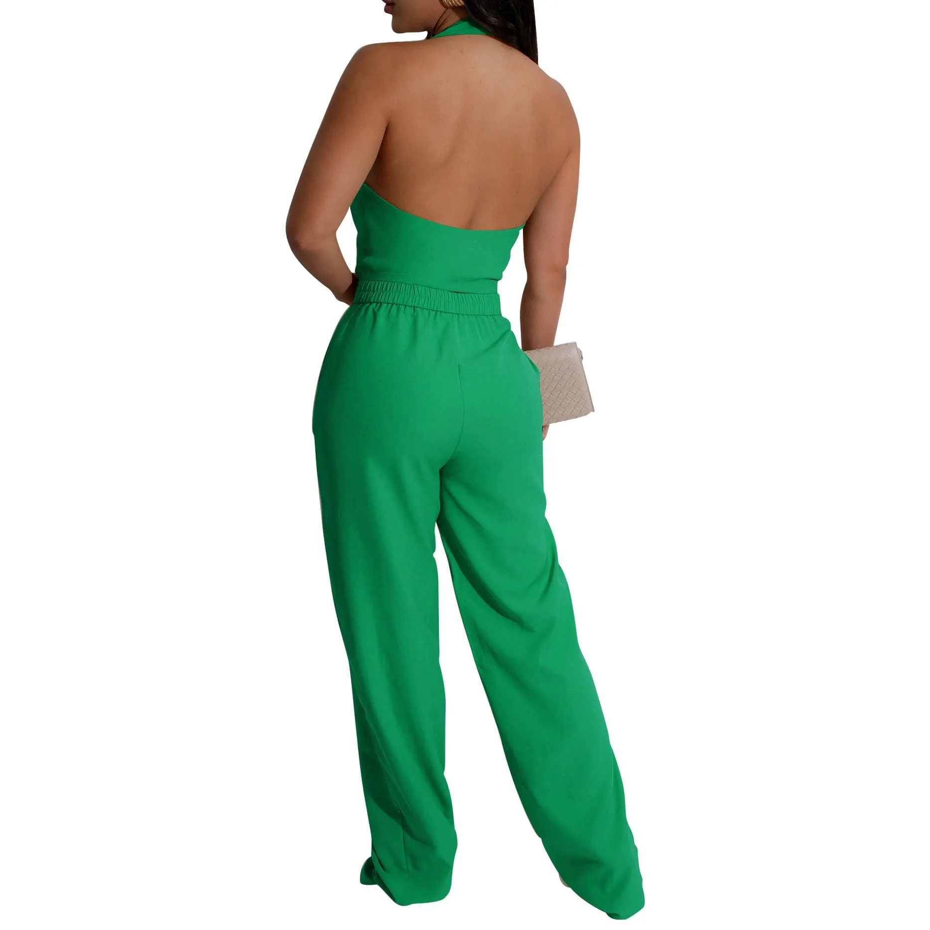 Sophisticated Halter Vest and High-Waisted Pants Office Ensemble