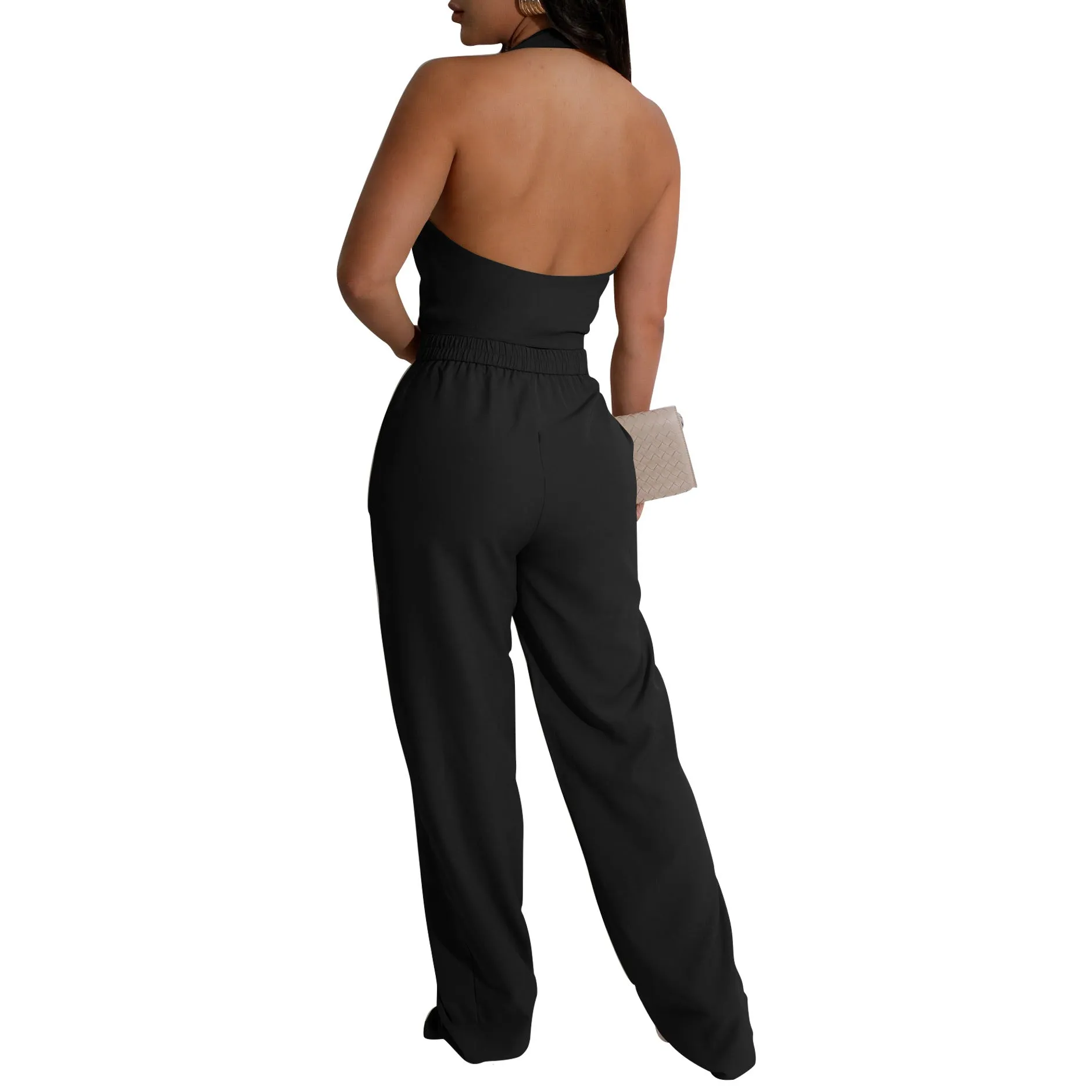 Sophisticated Halter Vest and High-Waisted Pants Office Ensemble