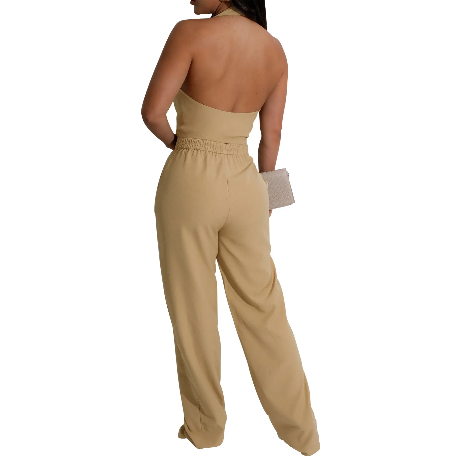 Sophisticated Halter Vest and High-Waisted Pants Office Ensemble