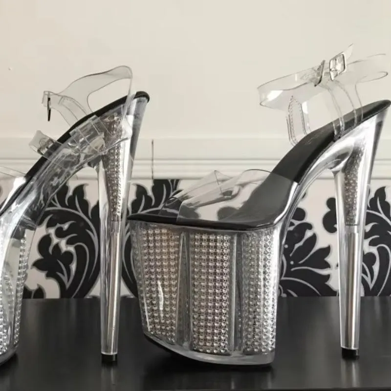Stage model training sexy transparent purple sequins 20cm stiletto heels