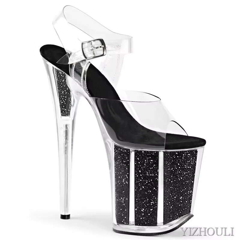 Stage model training sexy transparent purple sequins 20cm stiletto heels