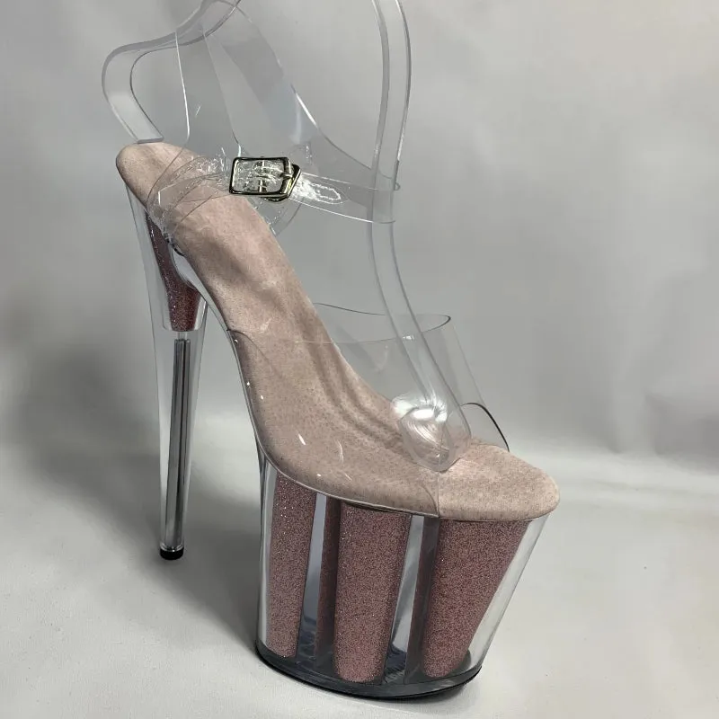Stage model training sexy transparent purple sequins 20cm stiletto heels