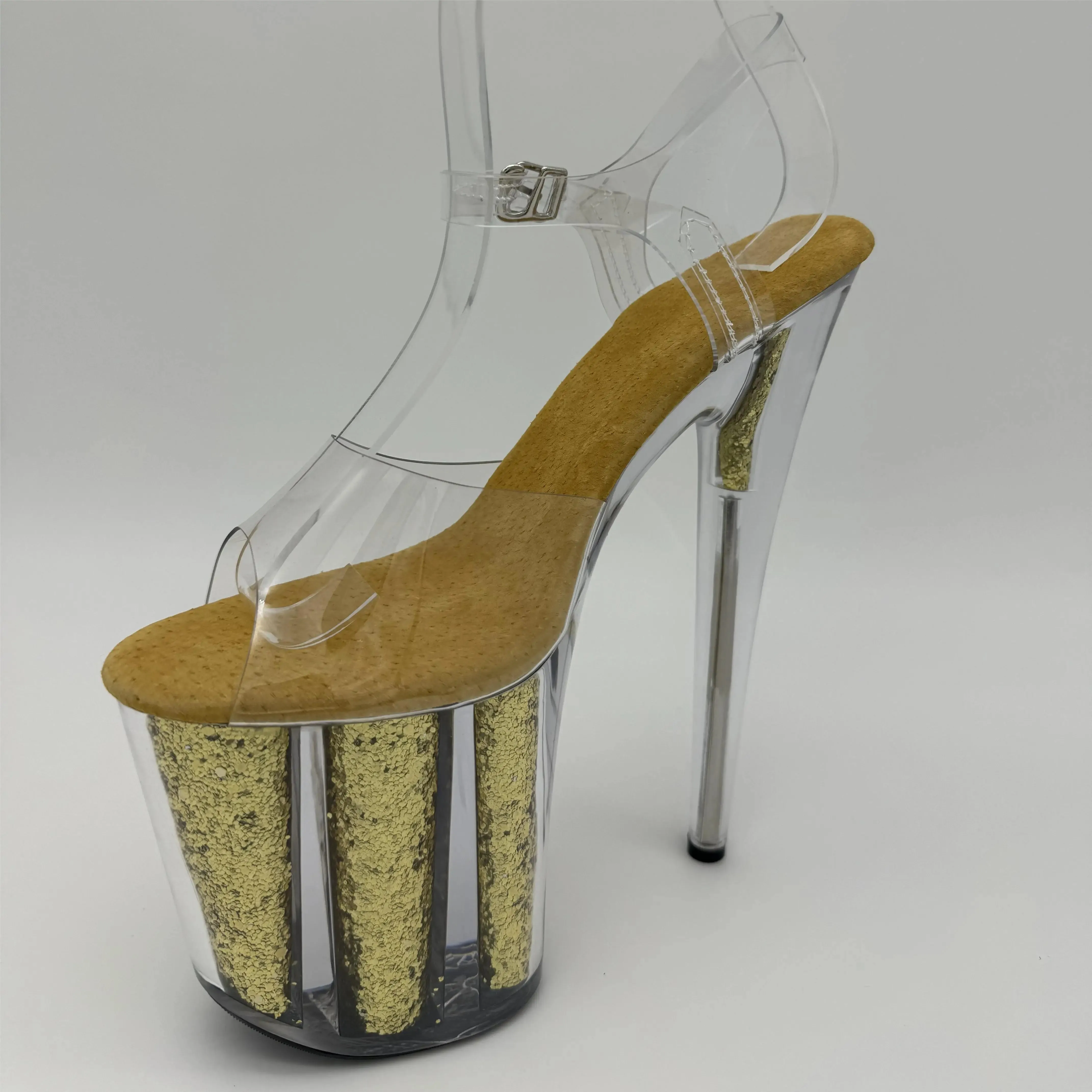 Stage model training sexy transparent purple sequins 20cm stiletto heels