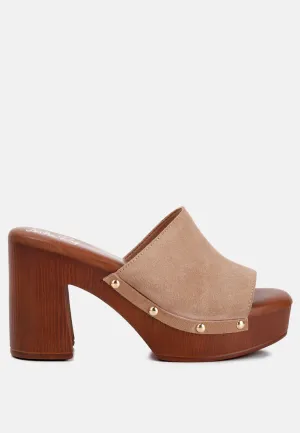 Suede High Block Heel Clogs By RAG