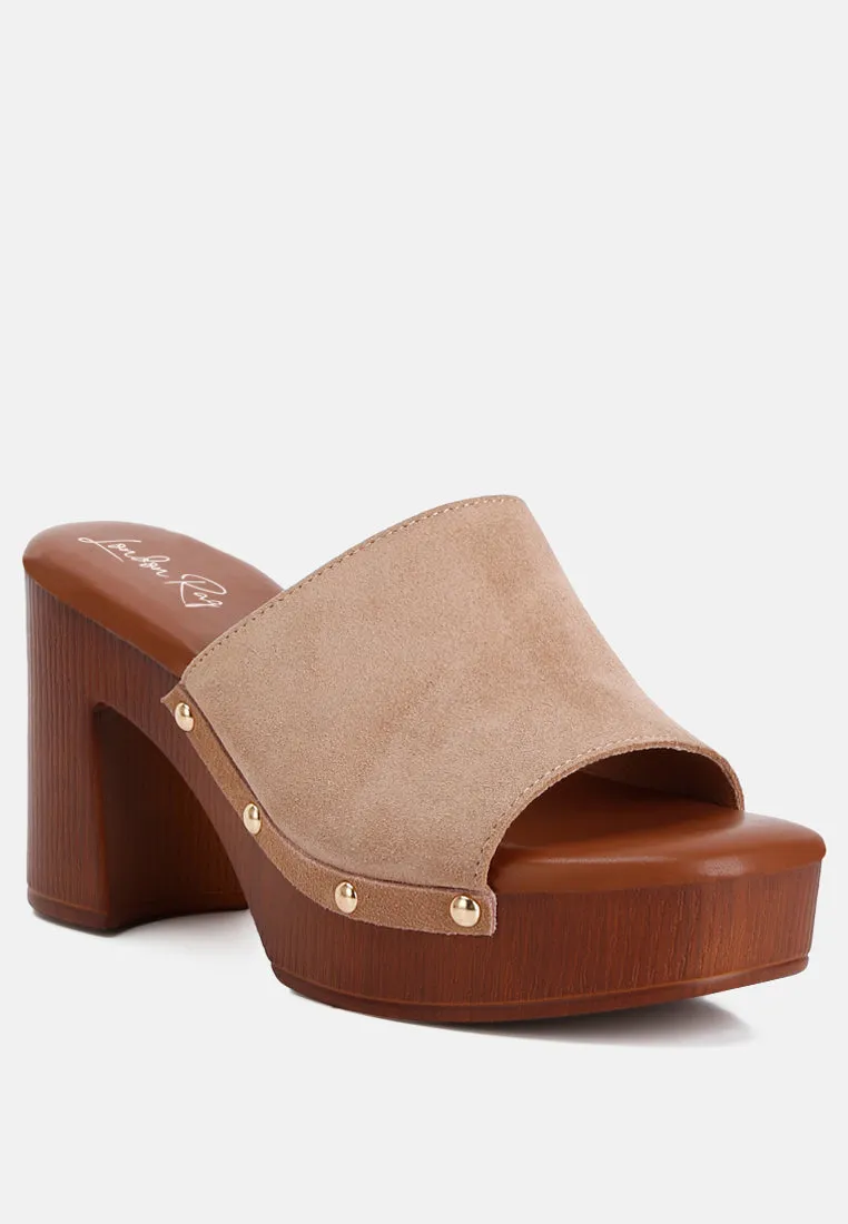 Suede High Block Heel Clogs By RAG