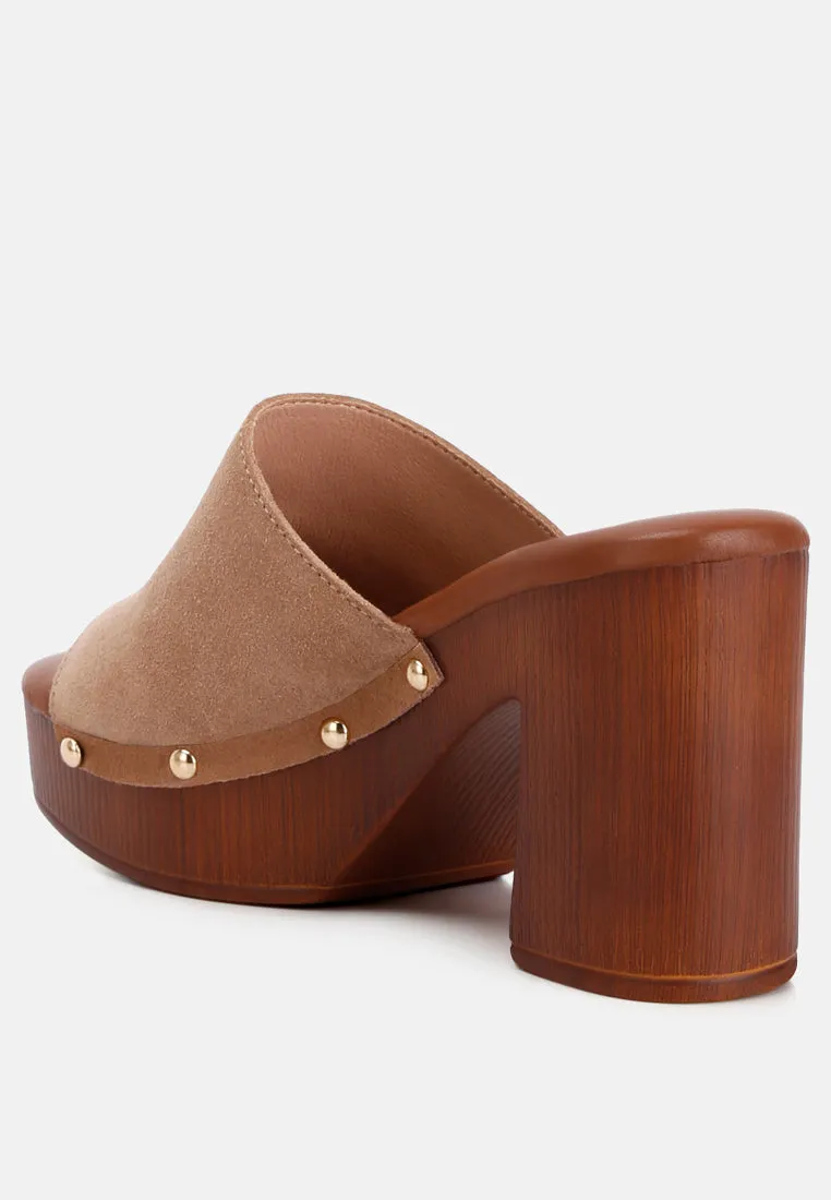 Suede High Block Heel Clogs By RAG