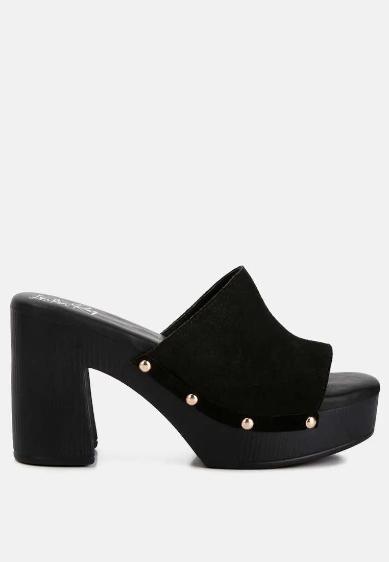Suede High Block Heel Clogs By RAG