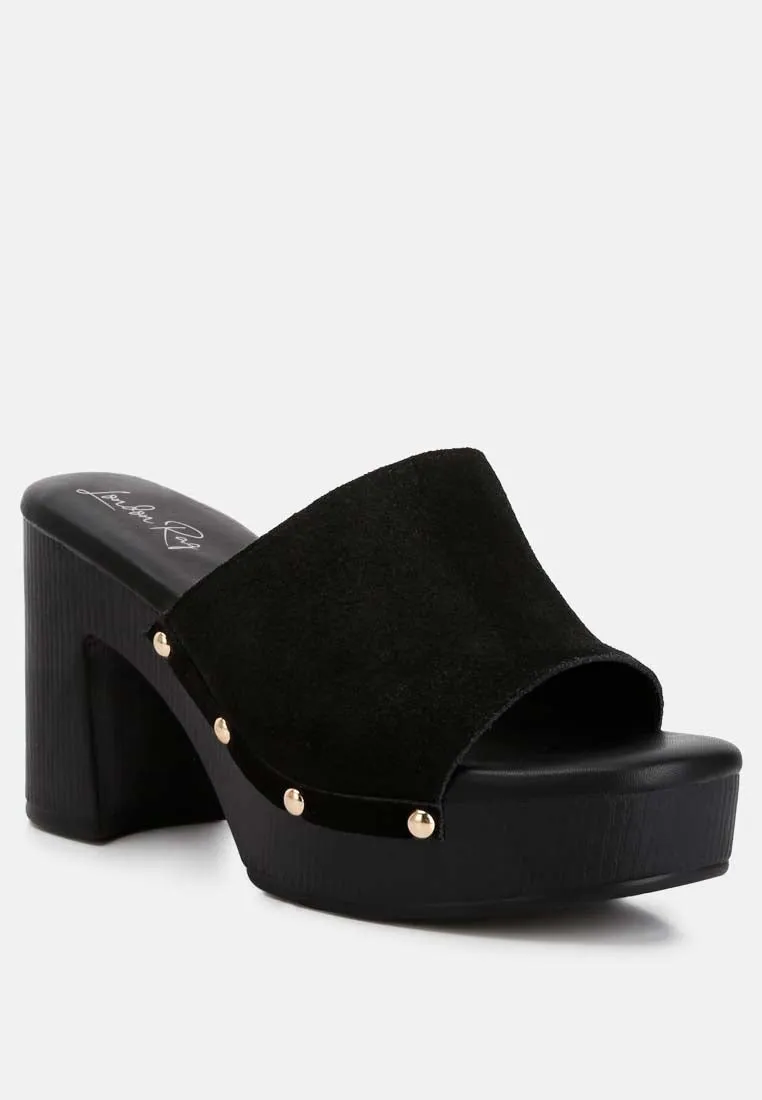 Suede High Block Heel Clogs By RAG