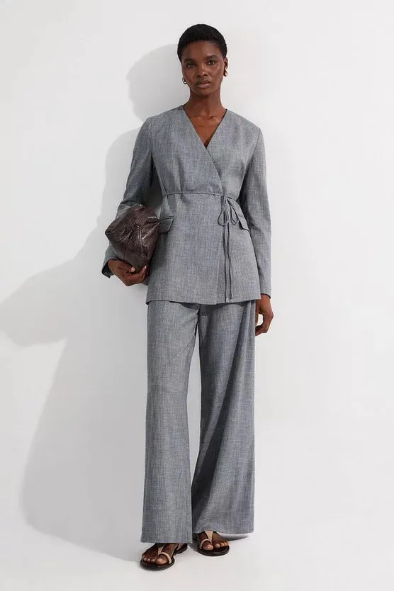 Tailored Marl Tie Waist Detail Wide Leg Trouser