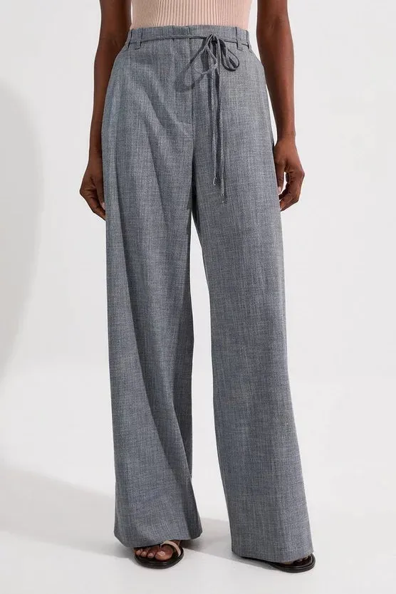 Tailored Marl Tie Waist Detail Wide Leg Trouser