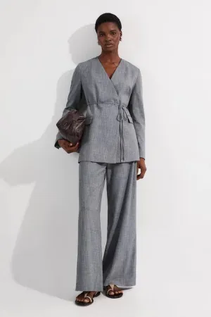 Tailored Marl Tie Waist Detail Wide Leg Trouser