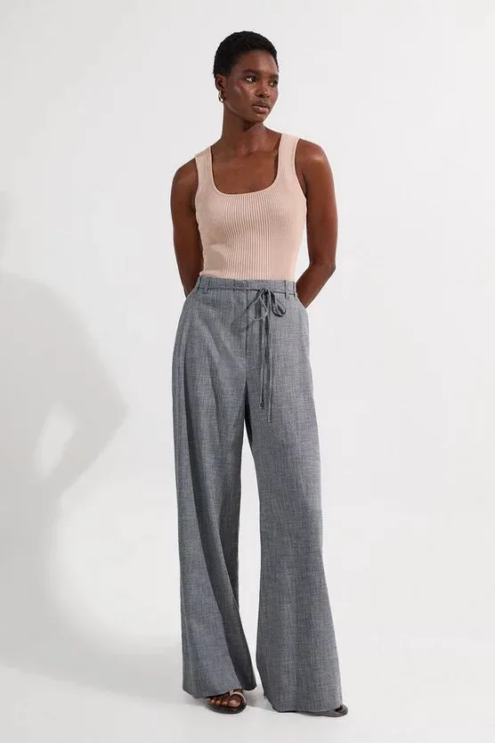 Tailored Marl Tie Waist Detail Wide Leg Trouser