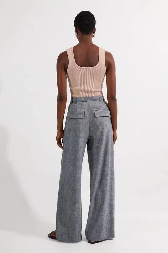 Tailored Marl Tie Waist Detail Wide Leg Trouser