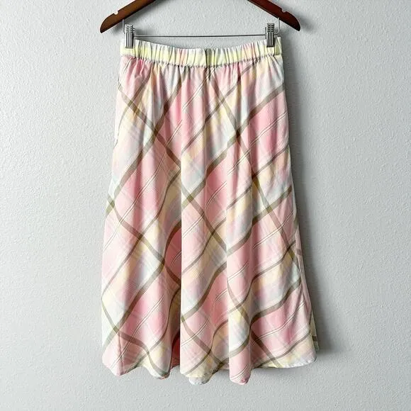 Talbots Cotton Pastel Plaid A Line Pull on Midi Skirt Women’s Size Small NEW