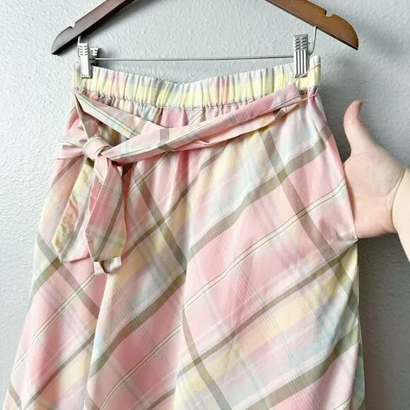 Talbots Cotton Pastel Plaid A Line Pull on Midi Skirt Women’s Size Small NEW